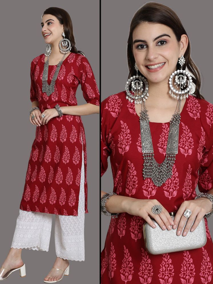     			Ethnic Basket Pack of 1 Crepe Printed Nayra Women's Kurti - ( Red )