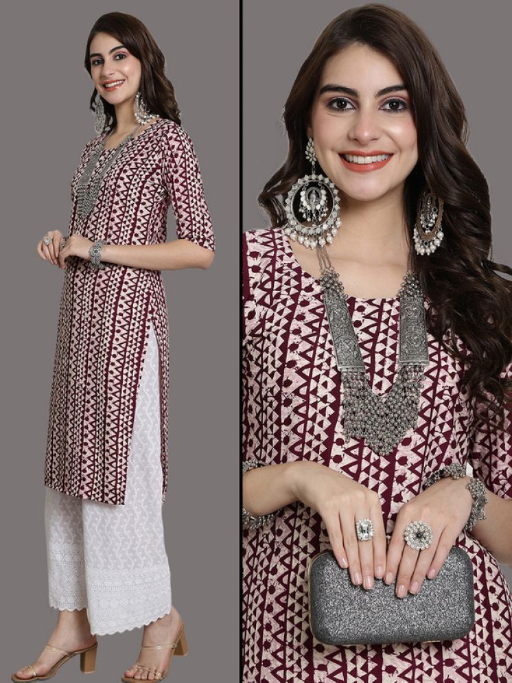     			Ethnic Basket Pack of 1 Crepe Printed Nayra Women's Kurti - ( Purple )