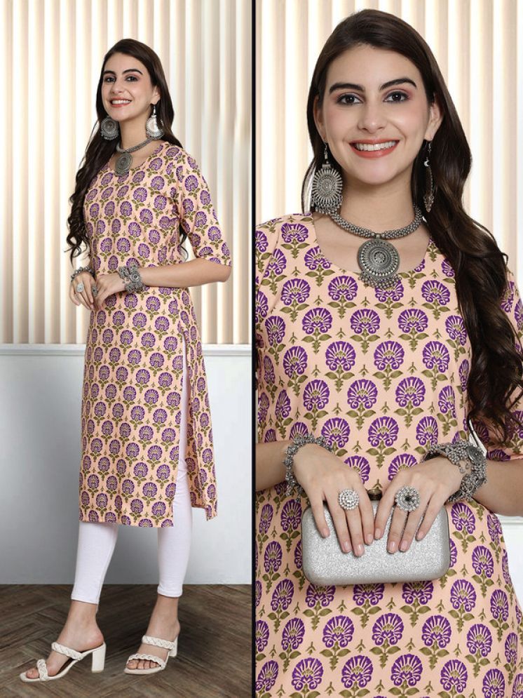     			Ethnic Basket Pack of 1 Crepe Printed Nayra Women's Kurti - ( Beige )