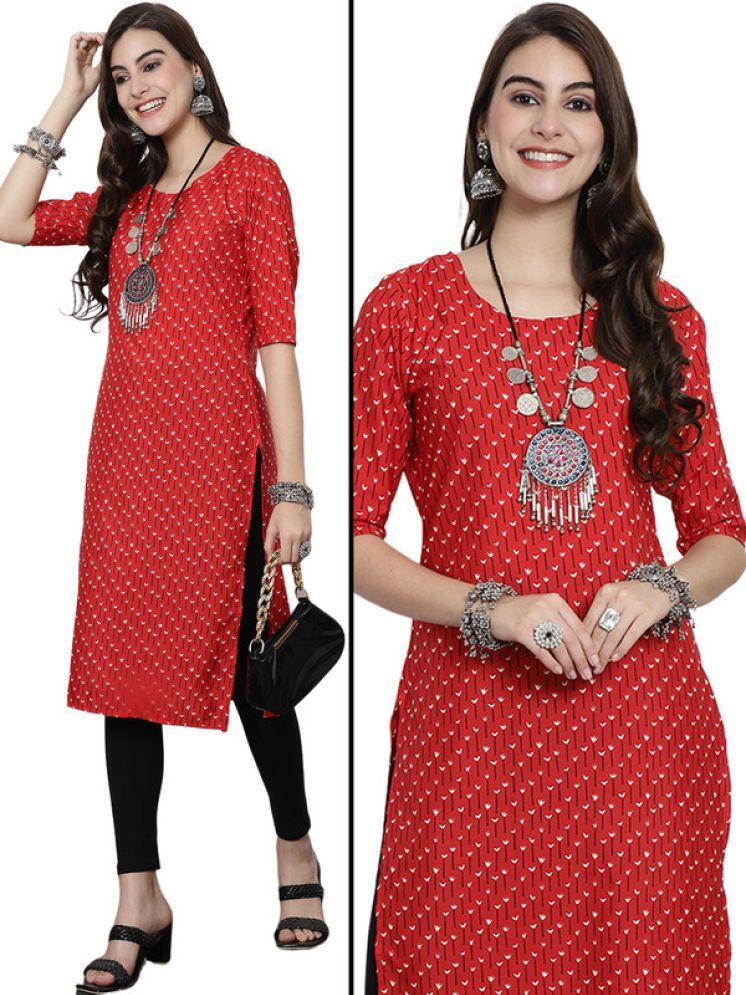     			Ethnic Basket Pack of 1 Crepe Printed Nayra Women's Kurti - ( Red )