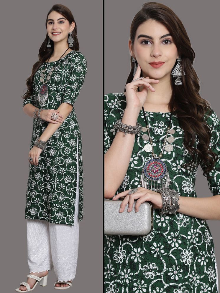     			Ethnic Basket Pack of 1 Crepe Printed Nayra Women's Kurti - ( Green )