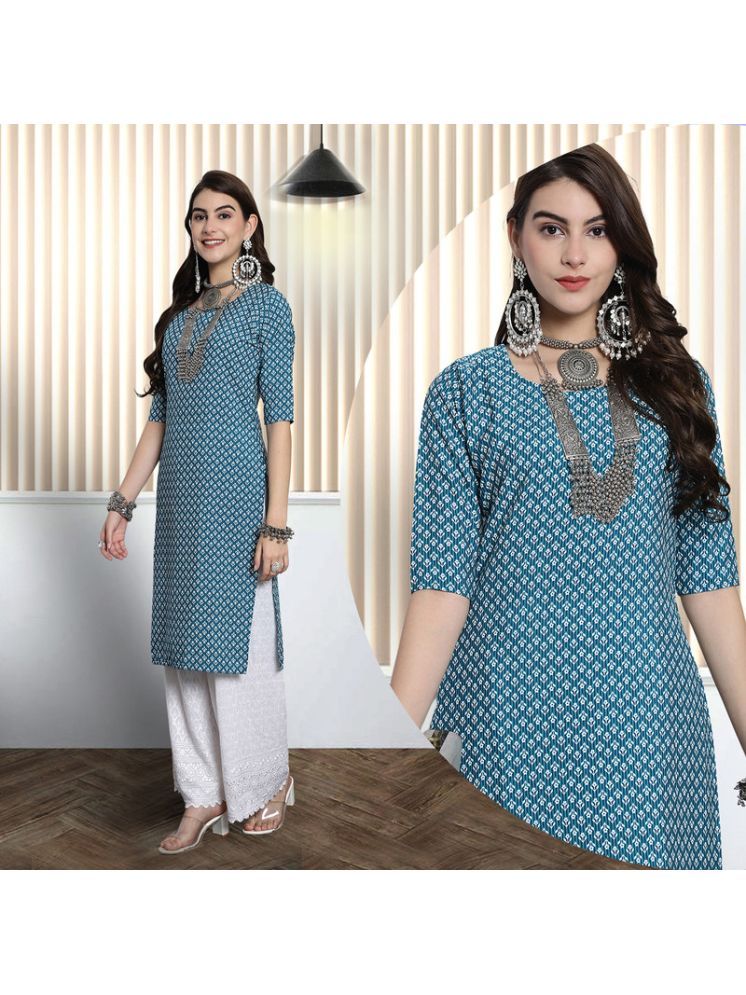     			Ethnic Basket Pack of 1 Crepe Printed A-line Women's Kurti - ( Blue )