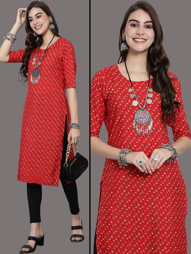     			Ethnic Basket Pack of 1 Crepe Printed Nayra Women's Kurti - ( Red )