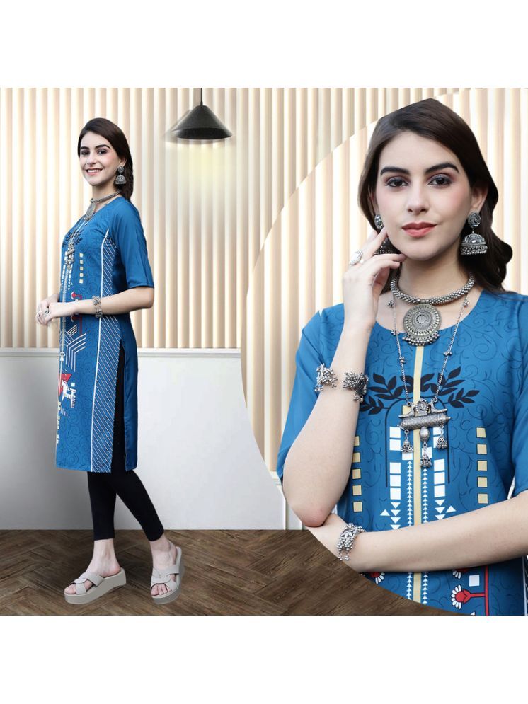     			Ethnic Basket Pack of 1 Crepe Printed A-line Women's Kurti - ( Blue )