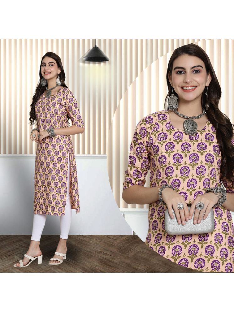     			Ethnic Basket Pack of 1 Crepe Printed A-line Women's Kurti - ( Beige )