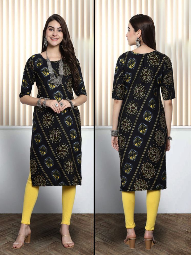     			Ethnic Basket Pack of 1 Crepe Printed Nayra Women's Kurti - ( Yellow & Black )