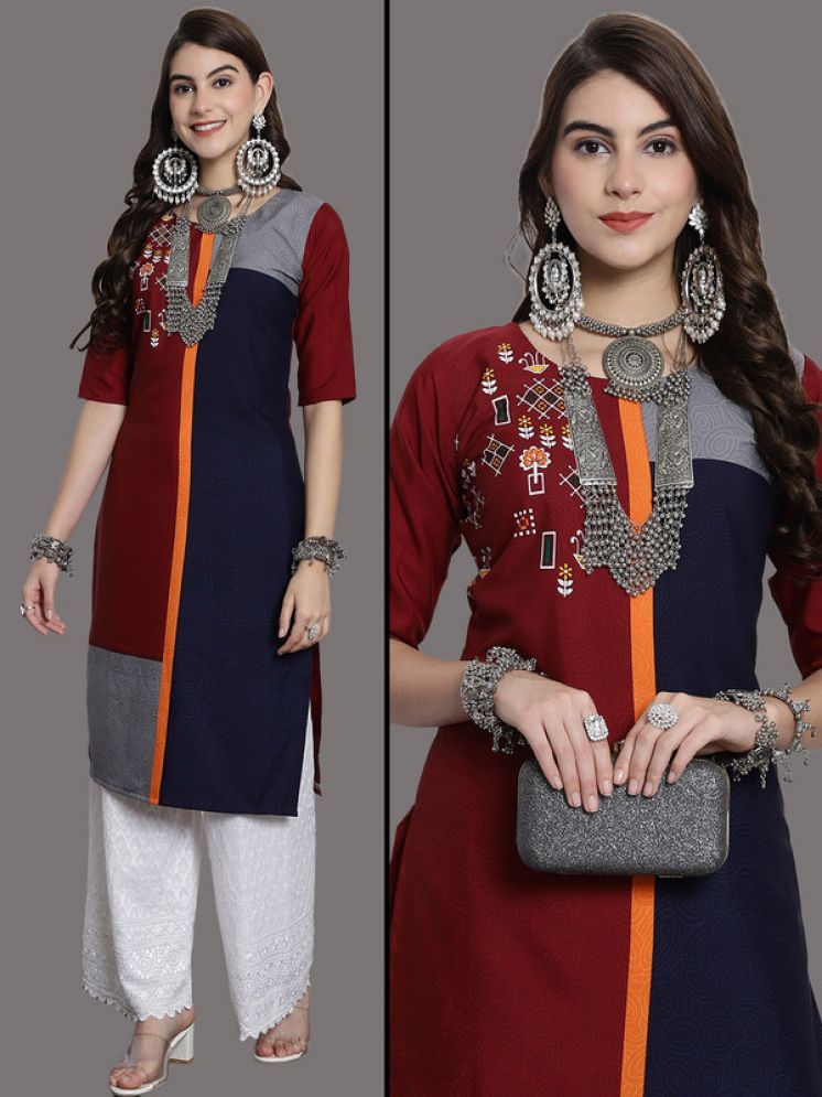     			Ethnic Basket Pack of 1 Crepe Printed Nayra Women's Kurti - ( Maroon )