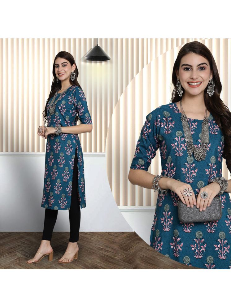     			Ethnic Basket Pack of 1 Crepe Printed A-line Women's Kurti - ( Blue )