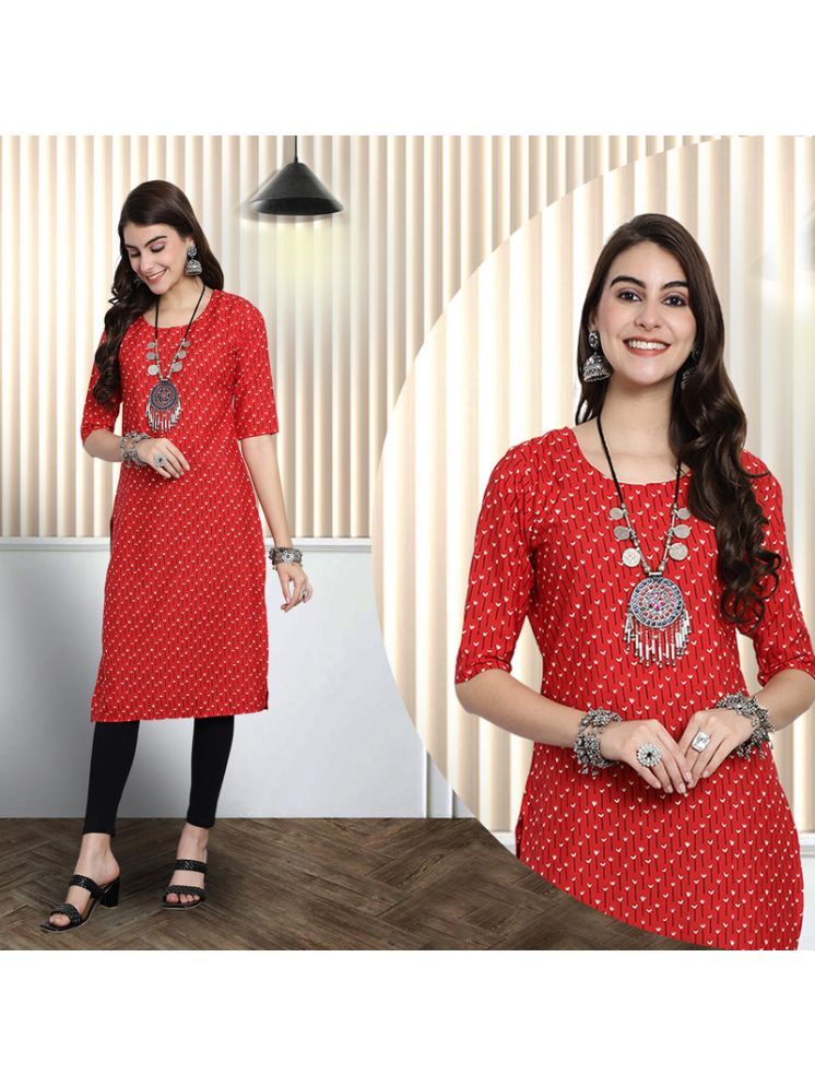     			Ethnic Basket Pack of 1 Crepe Printed A-line Women's Kurti - ( Red )