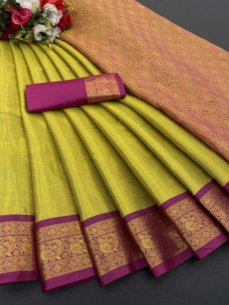     			A TO Z CART Banarasi Silk Woven Saree With Blouse Piece - Lime Green1 ( Pack of 1 )