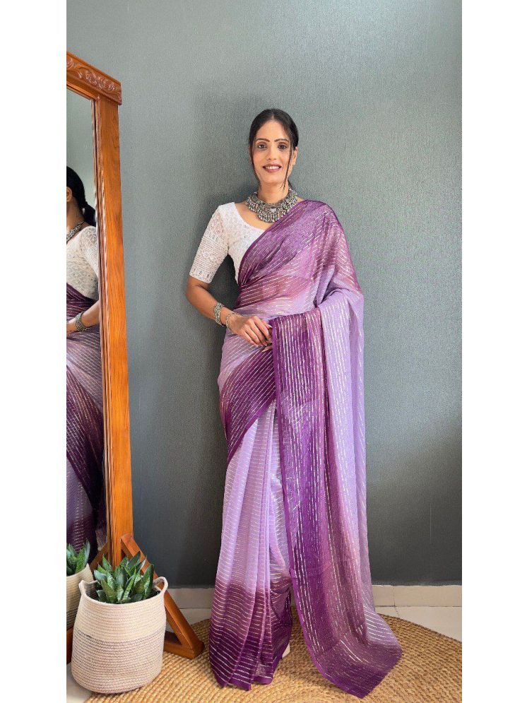     			A TO Z CART Chiffon Striped Saree With Blouse Piece - Purple ( Pack of 1 )