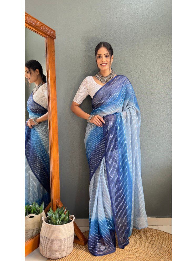     			A TO Z CART Chiffon Striped Saree With Blouse Piece - SkyBlue ( Pack of 1 )