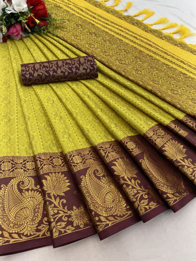     			A TO Z CART Cotton Silk Woven Saree With Blouse Piece - Lime Green1 ( Pack of 1 )