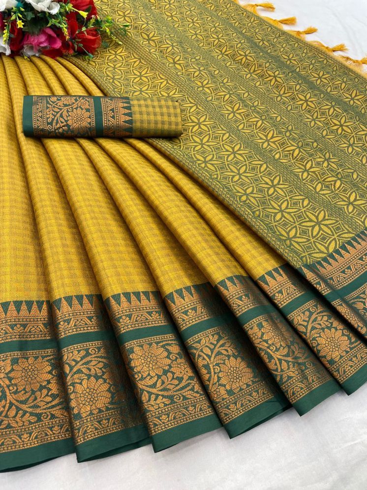     			A TO Z CART Cotton Silk Woven Saree With Blouse Piece - Yellow ( Pack of 1 )