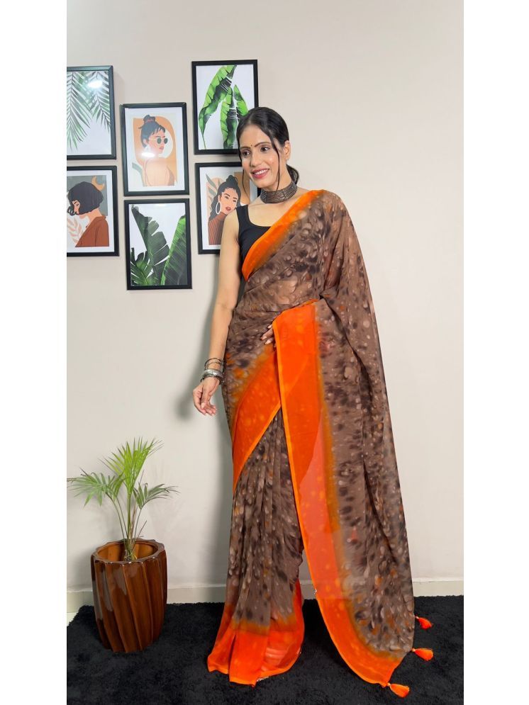     			A TO Z CART Georgette Embellished Saree With Blouse Piece - Brown ( Pack of 1 )