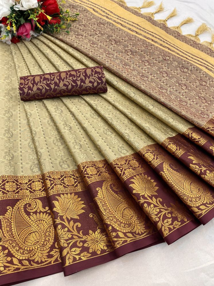     			Aika Cotton Silk Woven Saree With Blouse Piece - Brown ( Pack of 1 )