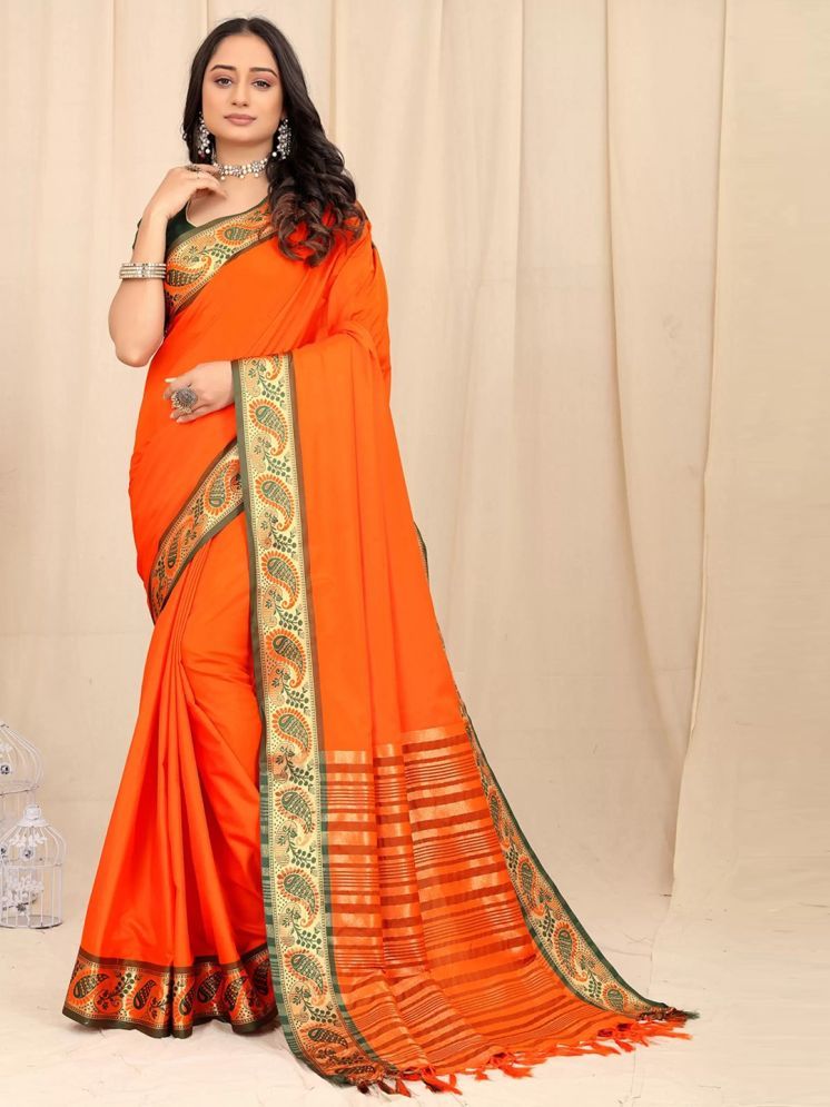     			Aika Silk Embellished Saree With Blouse Piece - Orange ( Pack of 1 )