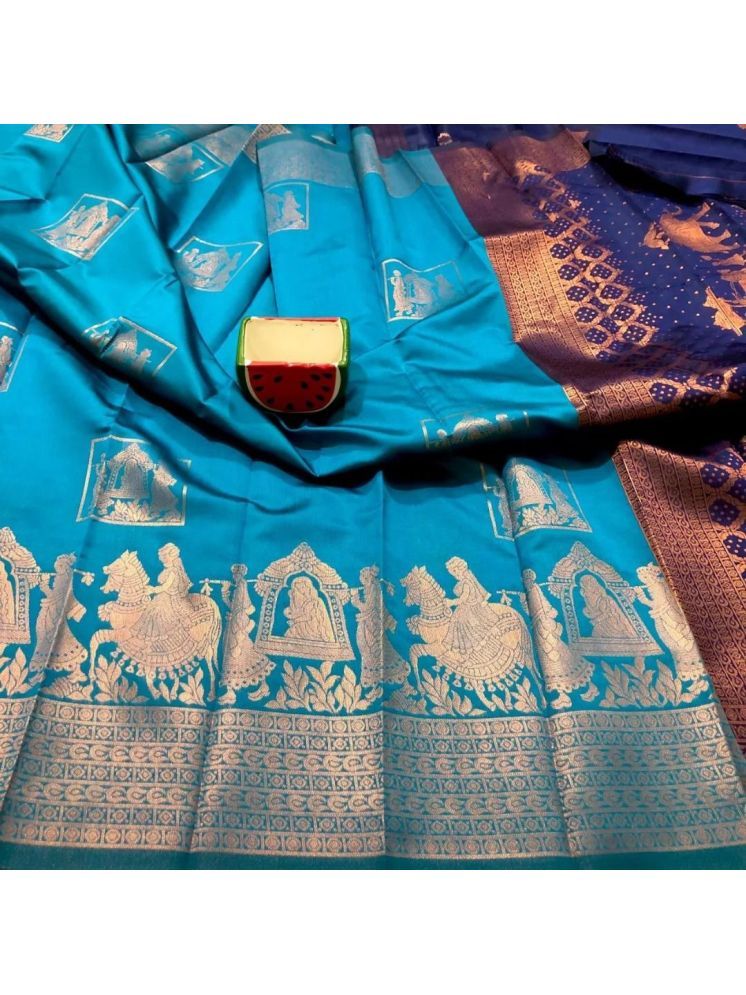     			Apnisha Banarasi Silk Embellished Saree With Blouse Piece - SkyBlue ( Pack of 1 )