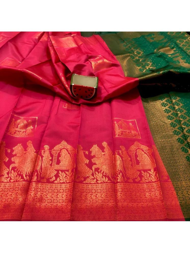     			Apnisha Banarasi Silk Embellished Saree With Blouse Piece - Pink ( Pack of 1 )