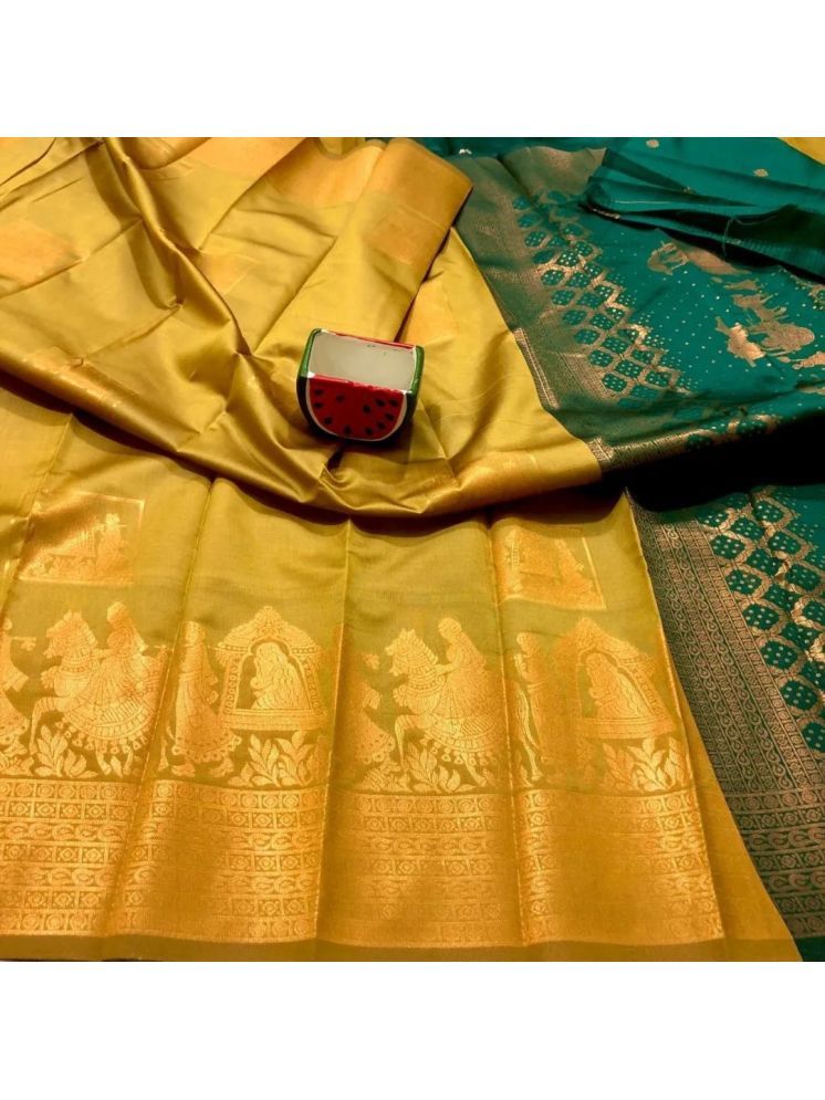     			Apnisha Banarasi Silk Embellished Saree With Blouse Piece - Yellow ( Pack of 1 )