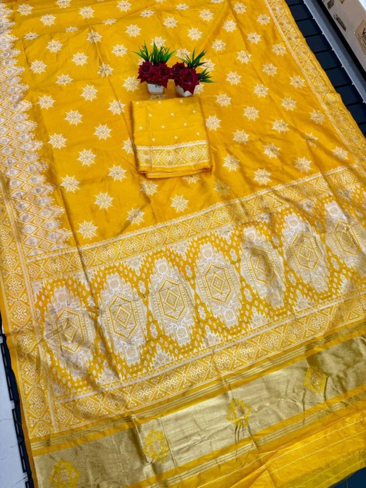     			Apnisha Jacquard Printed Saree With Blouse Piece - Yellow ( Pack of 1 )