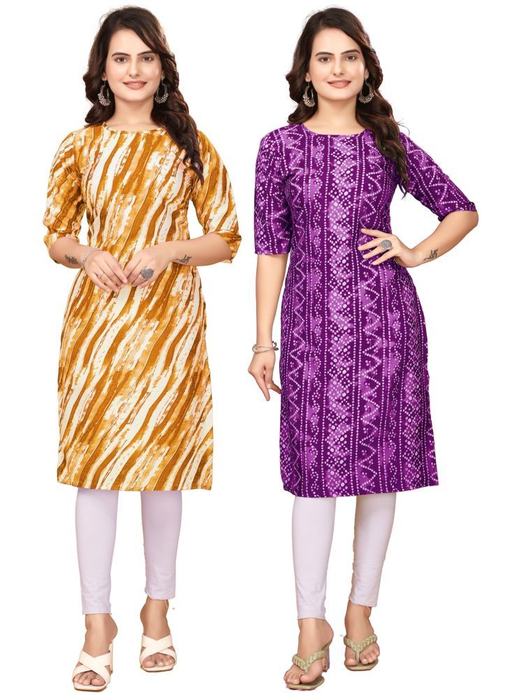     			DESIGNER DREAM Crepe Printed Straight Women's Kurti - Yellow,Purple ( Pack of 2 )