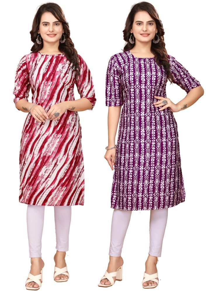     			DESIGNER DREAM Crepe Printed Straight Women's Kurti - Red,Maroon ( Pack of 2 )