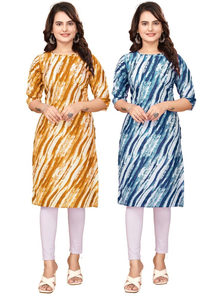     			DESIGNER DREAM Crepe Printed Straight Women's Kurti - Yellow,Blue ( Pack of 2 )