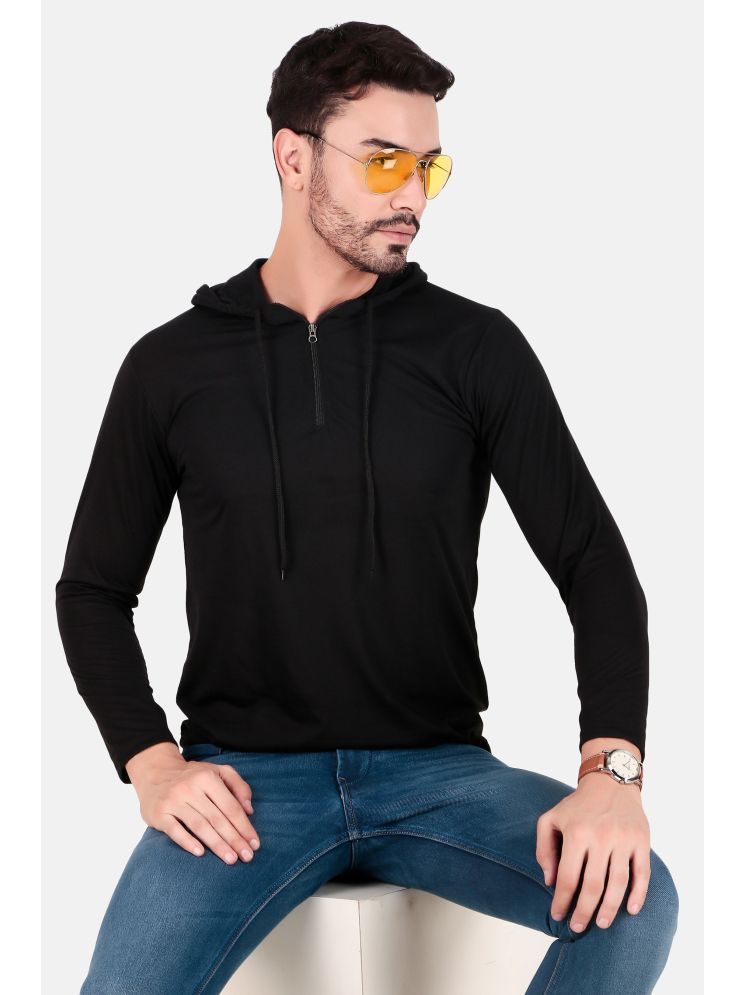     			FIRST POSTION Cotton Blend Regular Fit Solid Full Sleeves Men's Hooded T-Shirt - Black ( Pack of 1 )