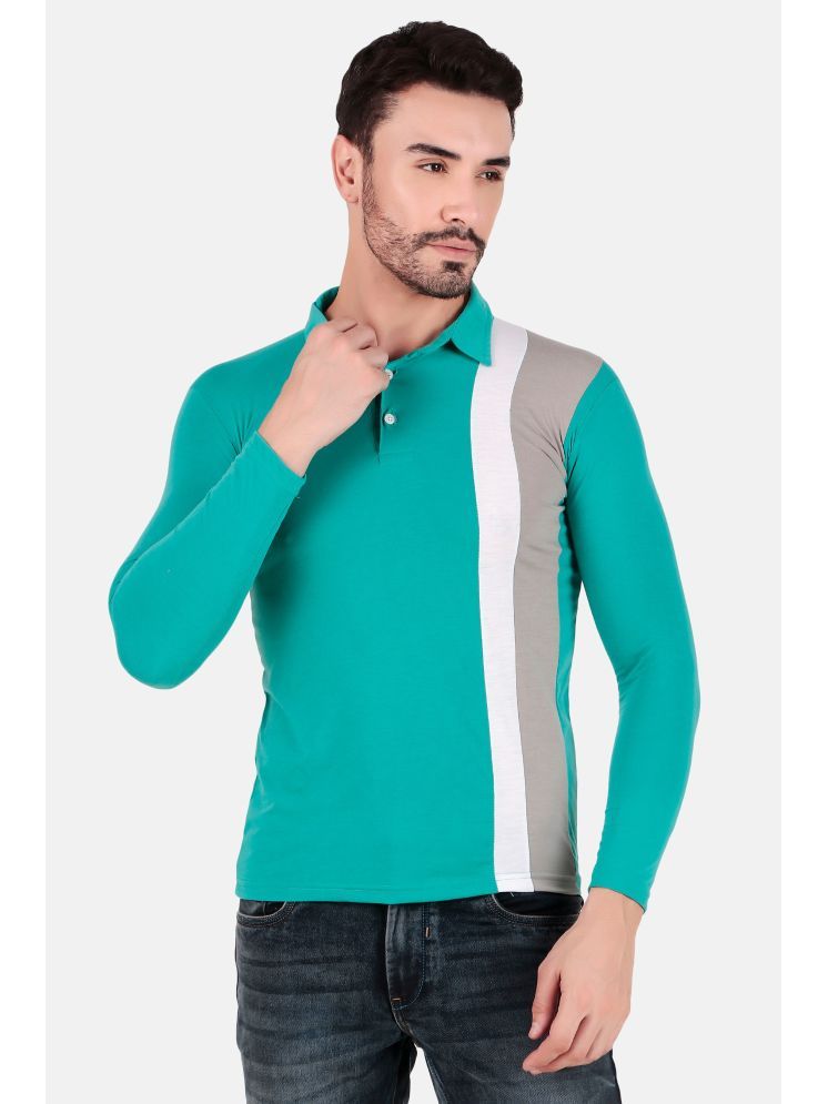     			FIRST POSTION Cotton Blend Regular Fit Striped Full Sleeves Men's Polo T Shirt - Sea Green ( Pack of 1 )