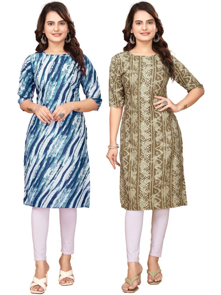     			Fashion Fair Crepe Printed Straight Women's Kurti - Blue,Multicolor ( Pack of 2 )