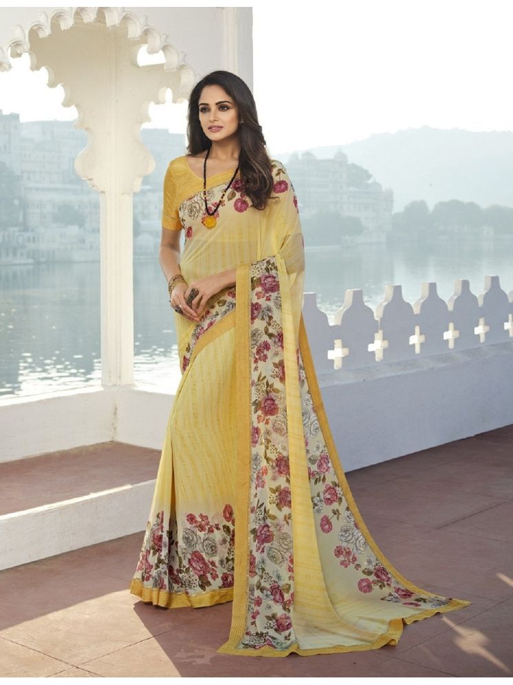     			Gazal Fashions Georgette Printed Saree With Blouse Piece - Yellow ( Pack of 1 )