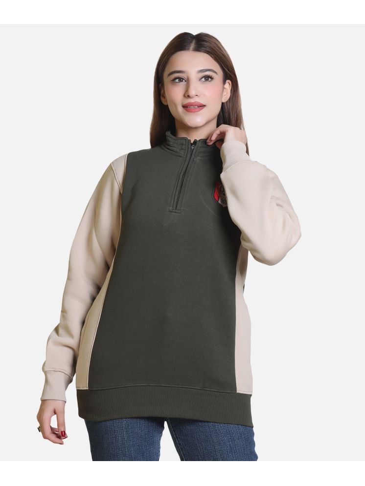     			HeteShe Cotton - Fleece Women's Non Hooded Sweatshirt ( Olive,Beige )