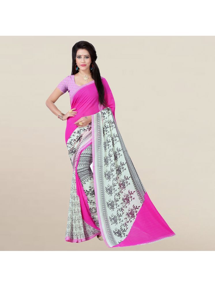     			INDIAN SILKS Georgette Printed Saree Without Blouse Piece - Pink ( Pack of 1 )