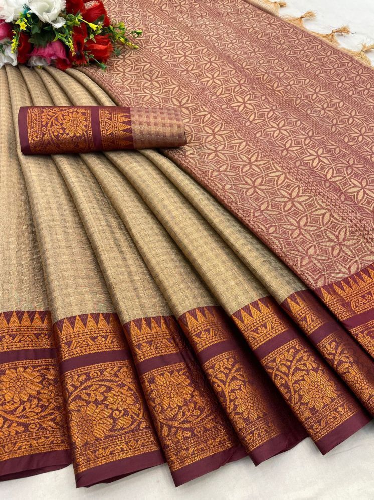     			JULEE Cotton Silk Woven Saree With Blouse Piece - Brown ( Pack of 1 )