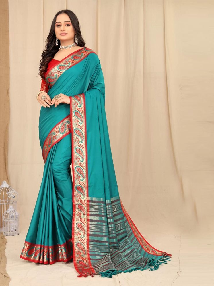     			JULEE Silk Embellished Saree With Blouse Piece - SkyBlue ( Pack of 1 )