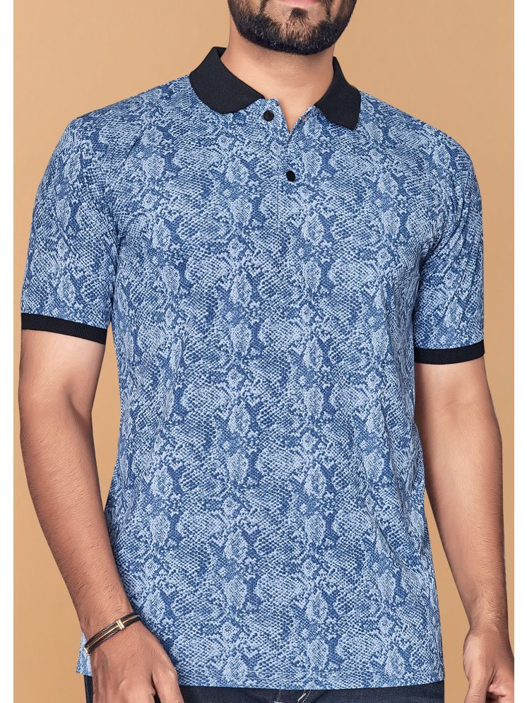     			KAJARU Polyester Regular Fit Printed Half Sleeves Men's Polo T Shirt - Blue ( Pack of 1 )