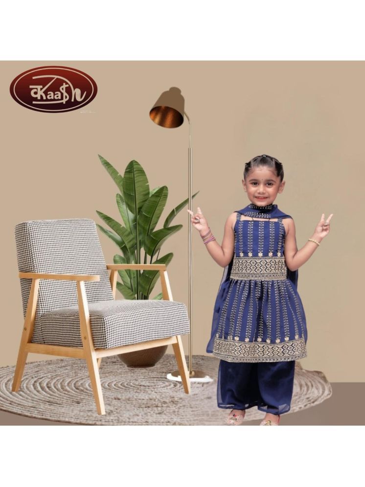     			Kaash Blue Chiffon Girls Kurta and Trousers Set ( Pack of 1 )