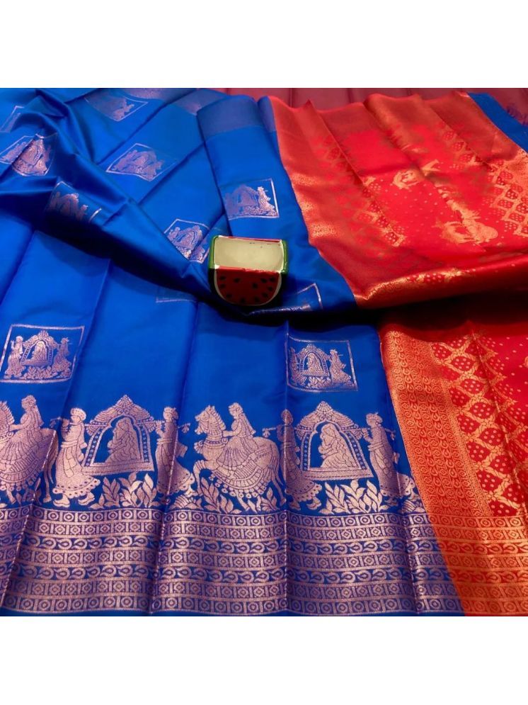     			Lady Shopi Banarasi Silk Embellished Saree With Blouse Piece - Blue ( Pack of 1 )