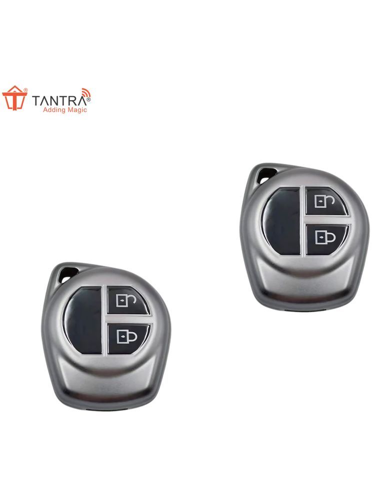     			TANTRA TPU Key Cover and Metal Keychain Compatible for Maruti Suzuki S-Presso,Swift,SX4,DZire,Ignis,Alto,Vitara Brezza,Celerio,Ertiga,Ciaz,SCross,Baleno,Ritz 2 Button Smart Key (Grey Pack of 2)