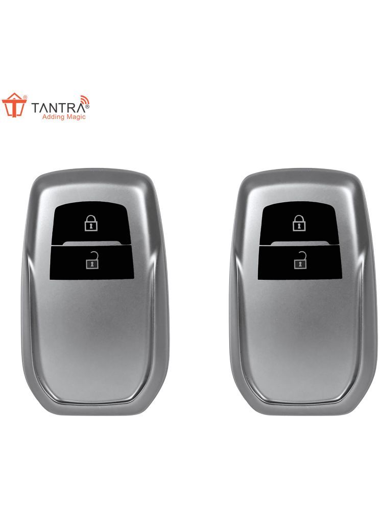     			TANTRA TPU Leather Car Key Cover Compatible with Toyota Fortuner, Innova Crysta Smart Key (Grey Pack of 2)