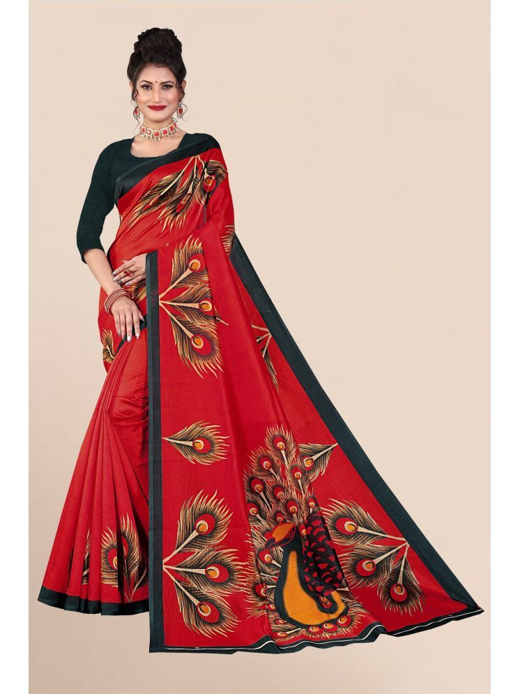     			THE PRIVATE LABLE Art Silk Printed Saree Without Blouse Piece - Red ( Pack of 1 )