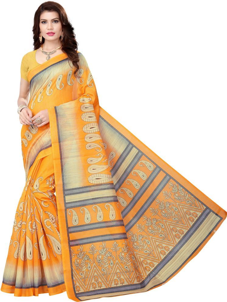     			THE PRIVATE LABLE Cotton Blend Printed Saree Without Blouse Piece - Yellow ( Pack of 1 )