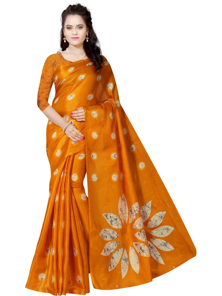     			THE PRIVATE LABLE Cotton Blend Printed Saree Without Blouse Piece - Gold ( Pack of 1 )