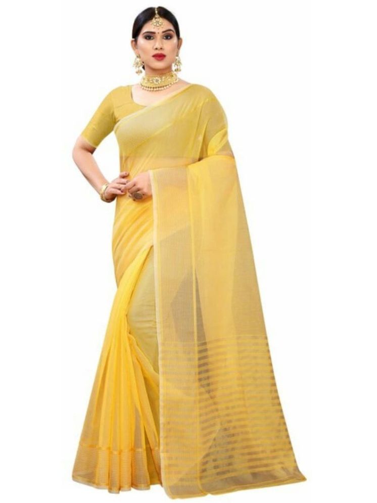     			THE PRIVATE LABLE Cotton Silk Self Design Saree Without Blouse Piece - Yellow ( Pack of 1 )