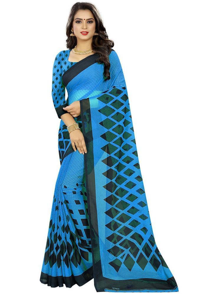     			THE PRIVATE LABLE Georgette Self Design Saree Without Blouse Piece - Blue ( Pack of 1 )