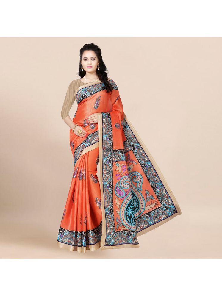     			THE PRIVATE LABLE Silk Blend Printed Saree Without Blouse Piece - Orange ( Pack of 1 )