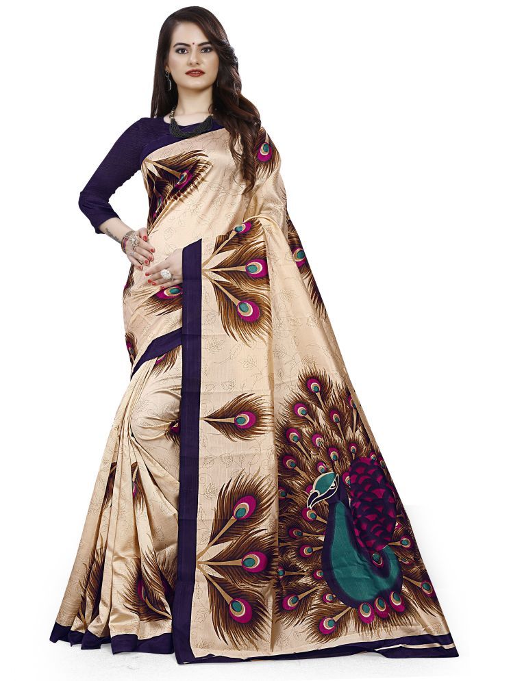     			THE PRIVATE LABLE Silk Blend Printed Saree Without Blouse Piece - Cream ( Pack of 1 )