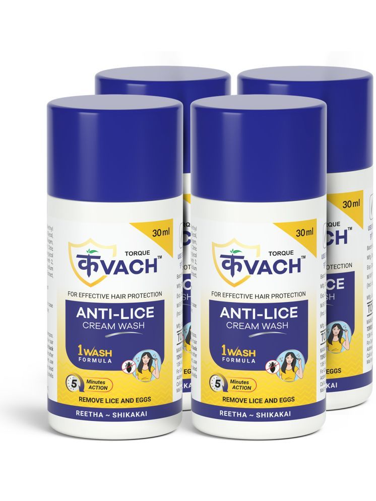     			Torque kvach Anti Lice Cream Wash | Removes Lice and Nits |Made with Reetha & Shikakai 30 ml With Lice & Nits Remover Comb For Of 4