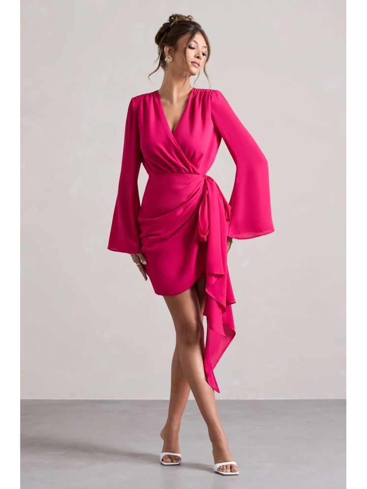     			Traquila Crepe Solid Mini Women's Wrap Dress - Pink ( Pack of 1 )